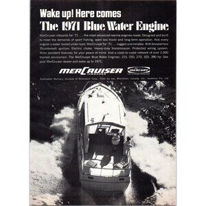1971 Mercruiser Blue Water Inboard Engine Vintage Print Ad Nautical Wall Art 70s